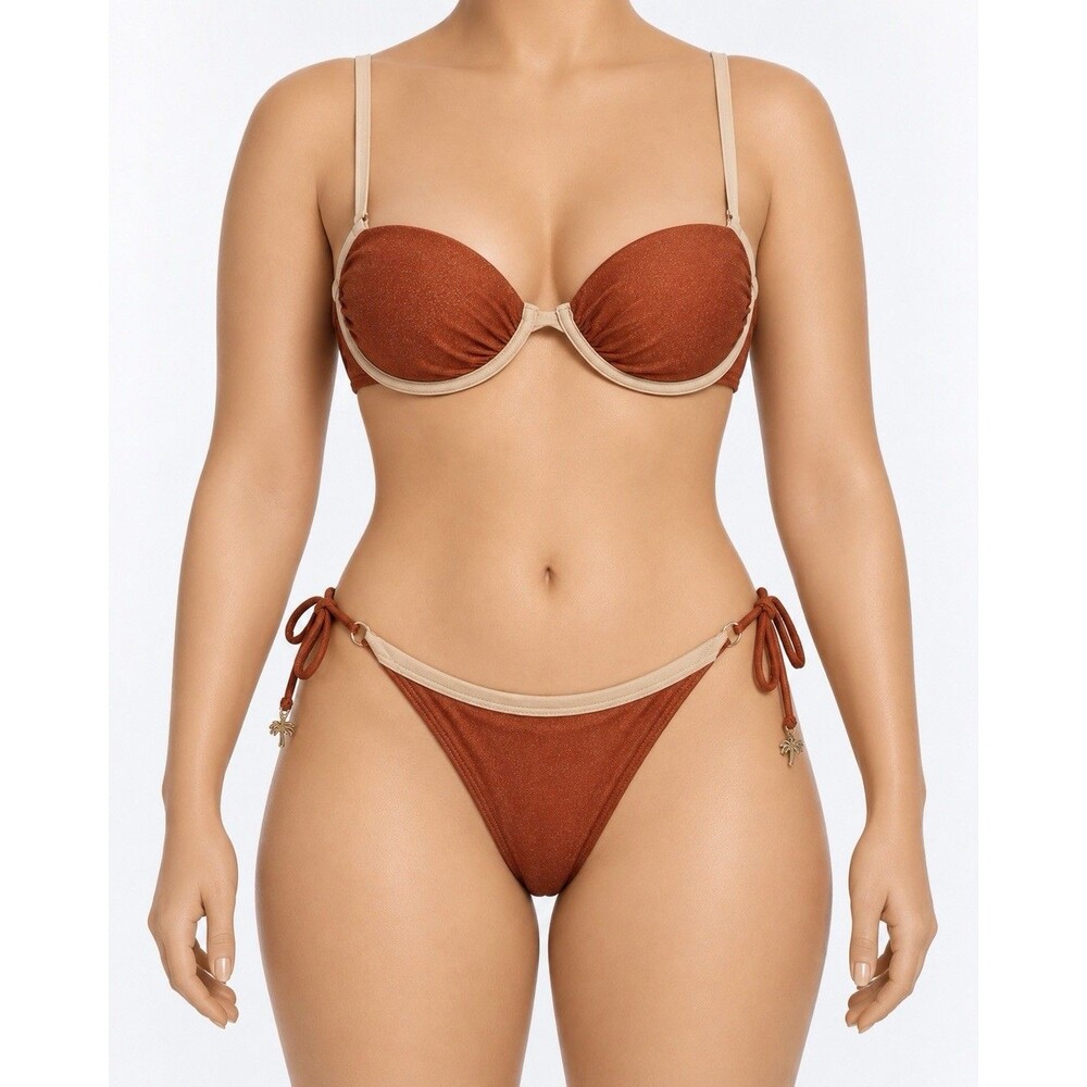 D&M Brazilian Bikini Set Size M Terracotta Shimmer Underwire Straps NWT